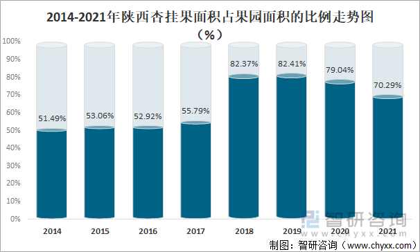 2014-2021年陕西杏挂果面积占果园面积的比例走势图