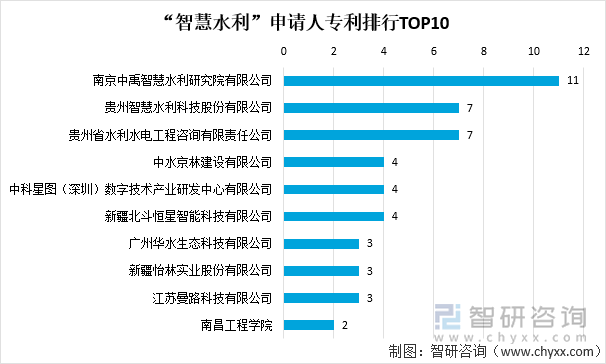 “智慧水利”申请人专利排行TOP10