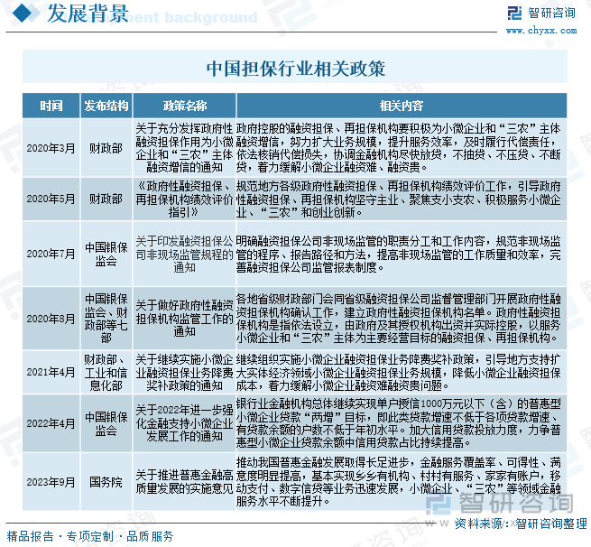 中国担保行业相关政策