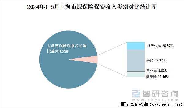 2024年1-5月上海市原保险保费收入类别对比统计图